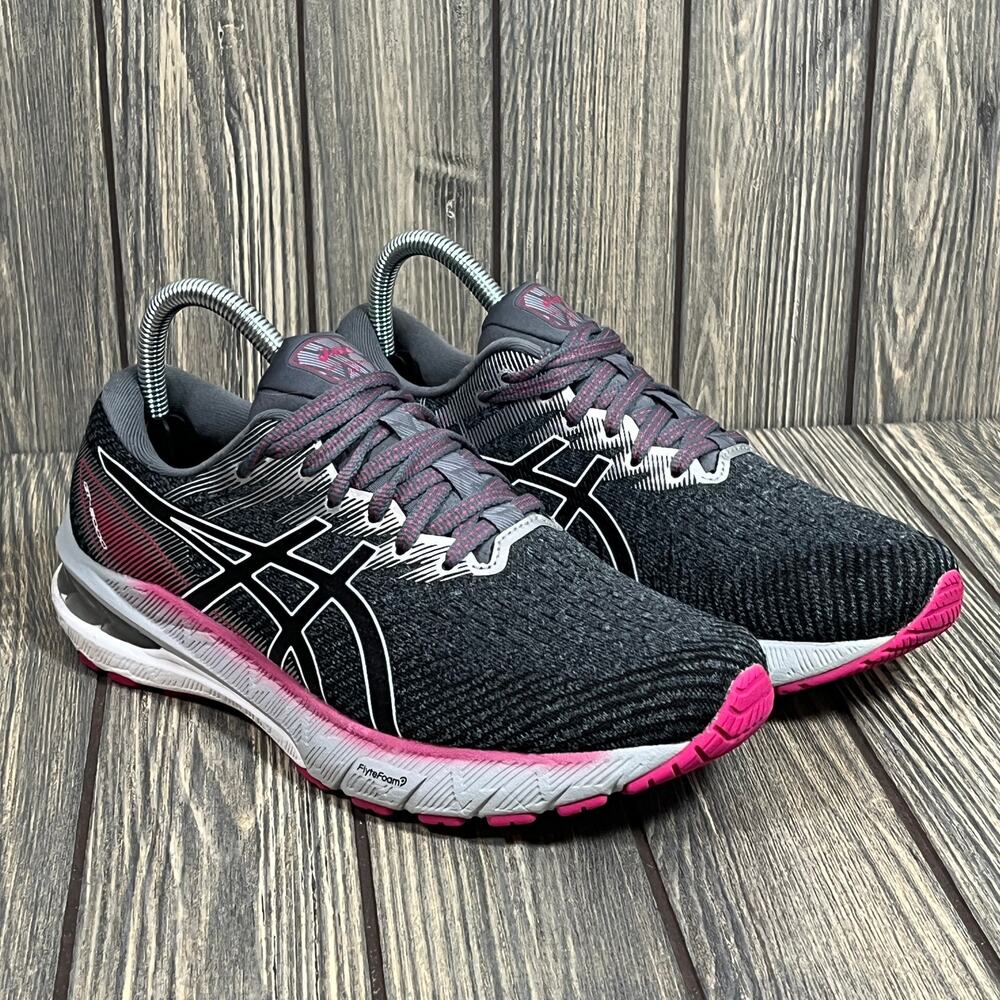 ASICS Women's Black and Pink Knit Running Sneakers